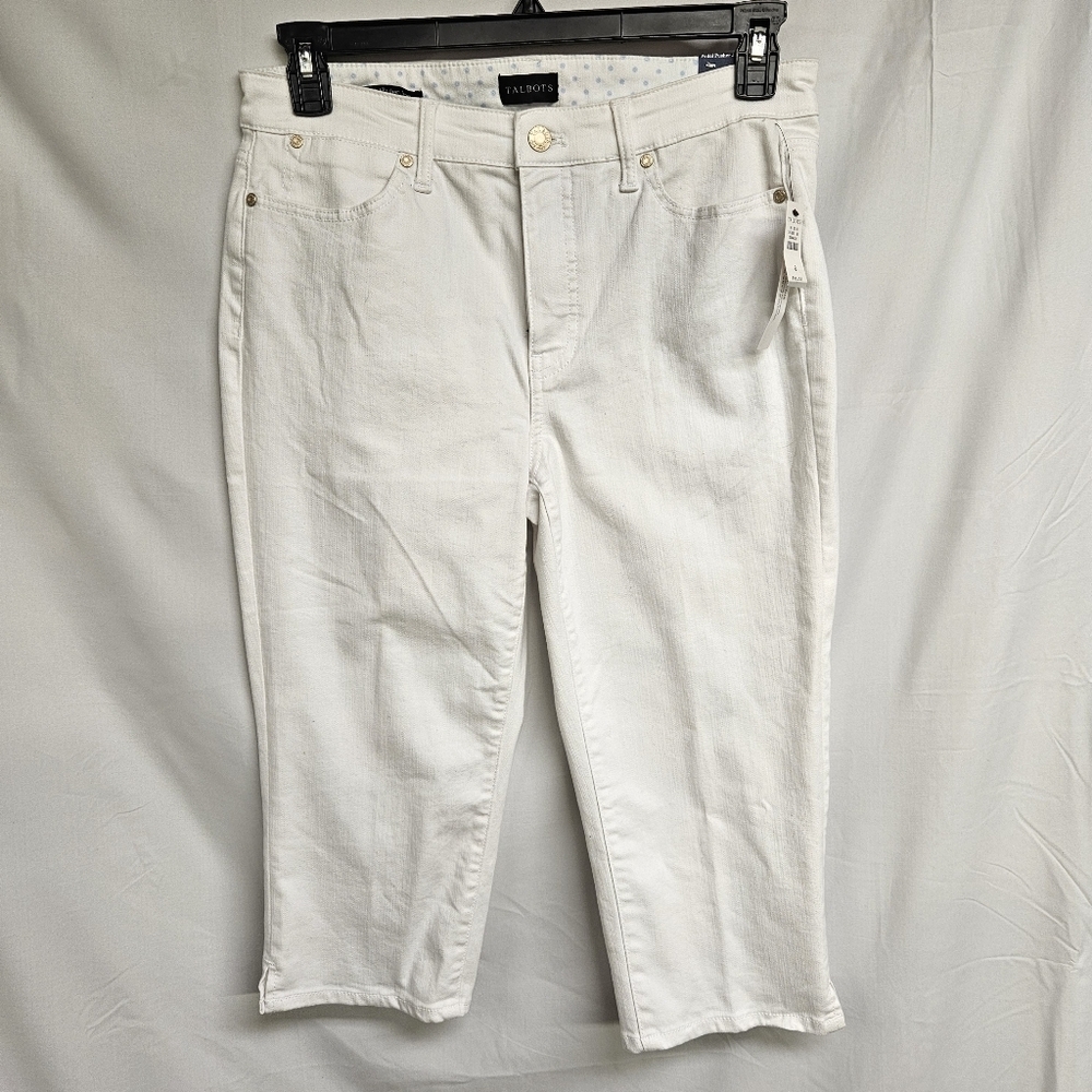 NWT Talbots Perfect Skimmer Pants 8 Slim Leg Pedal Pusher Stretch White Pkts $95